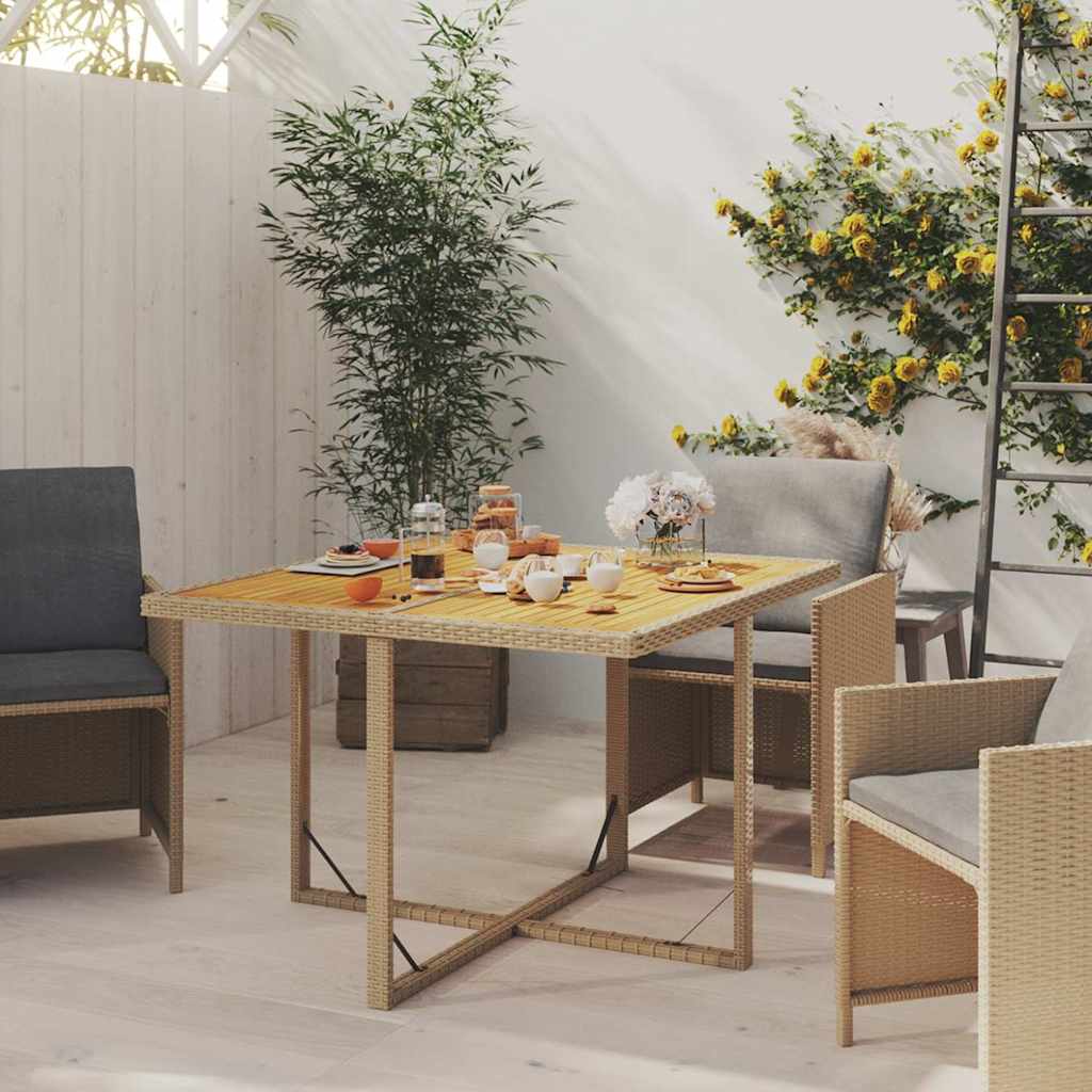 vidaXL Garden Table Beige 109x107x74 cm Poly Rattan&Solid Wood Acacia
