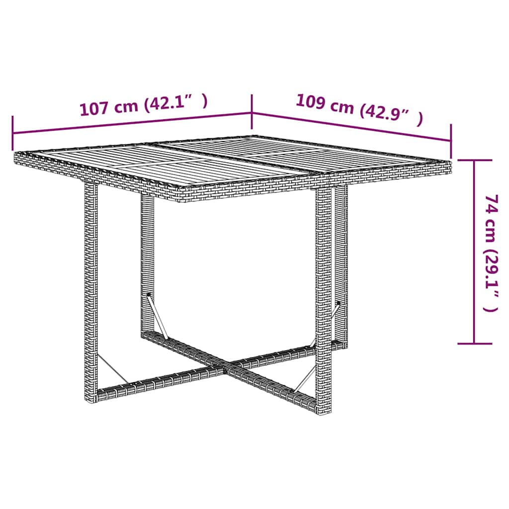 vidaXL Garden Table Beige 109x107x74 cm Poly Rattan&Solid Wood Acacia
