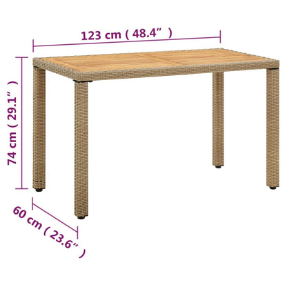 vidaXL Garden Table Beige 123x60x74 cm Poly Rattan&Solid Wood Acacia