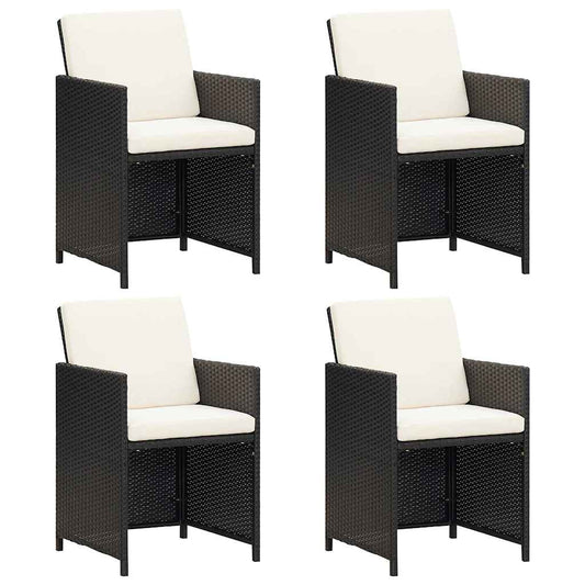 vidaXL Garden Dining Chairs with Cushions 4 pcs Black Poly Rattan