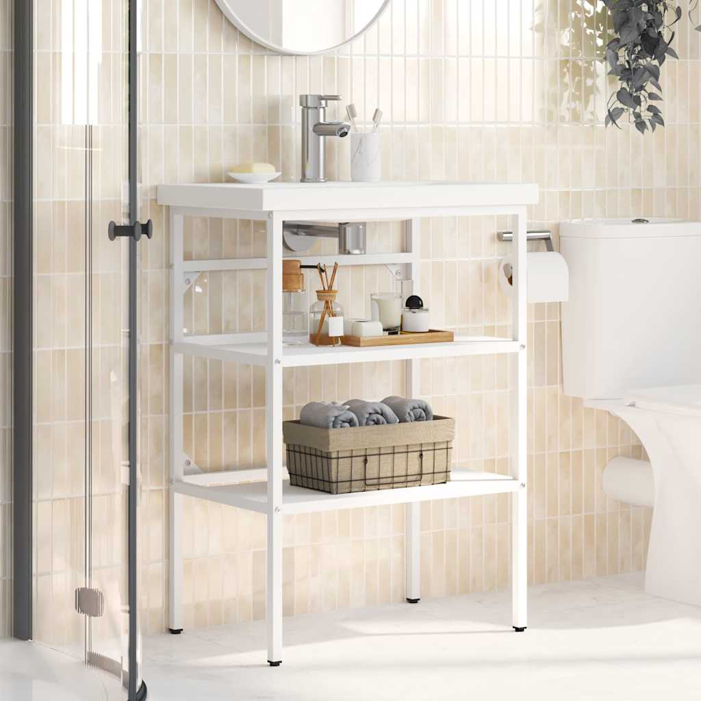 338485 vidaXL Bathroom Washbasin Frame White 59x38x83 cm Iron