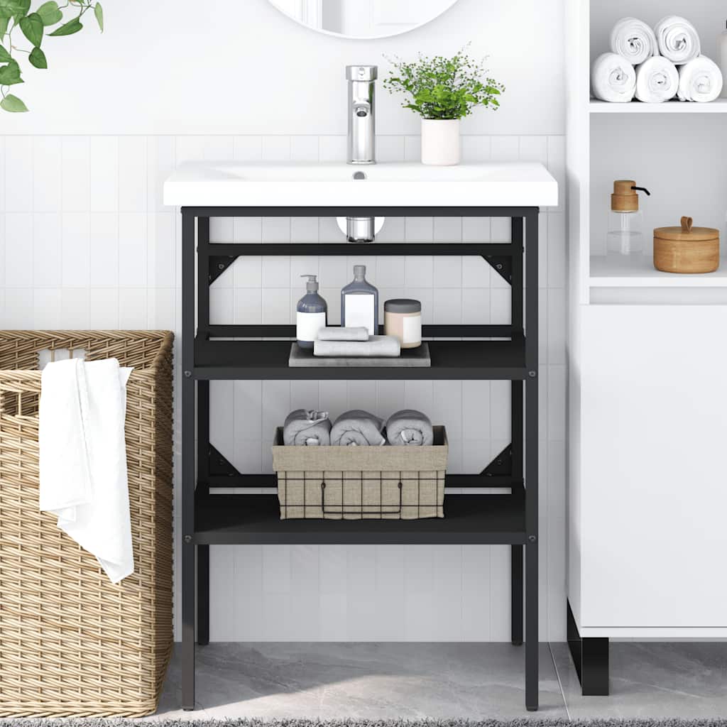 vidaXL Bathroom Washbasin Frame Black 59x38x83 cm Iron