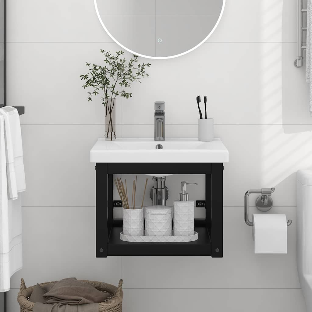 338493 vidaXL Wall-mounted Bathroom Washbasin Frame Black 40x38x31 cm Iron