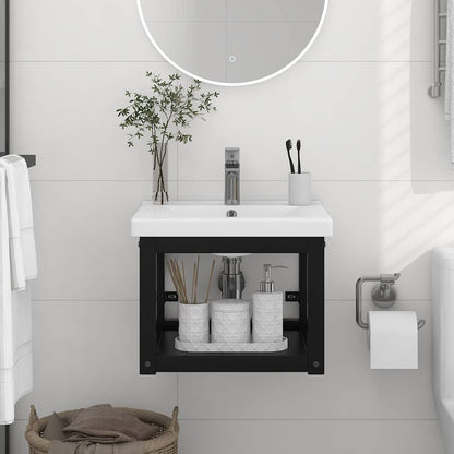 338493 vidaXL Wall-mounted Bathroom Washbasin Frame Black 40x38x31 cm Iron