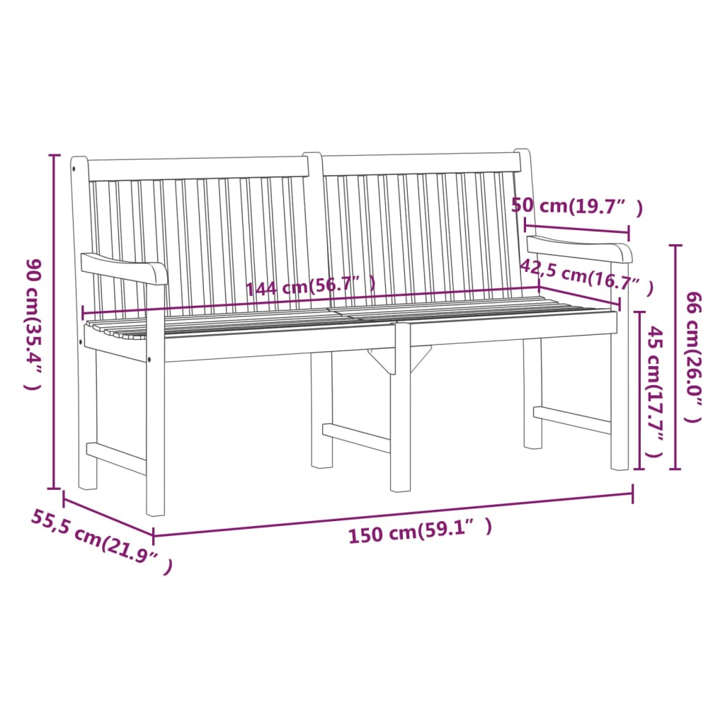 vidaXL Garden benches 1-Seater 150 x 55.5 x 90 cm Solid Acacia Wood