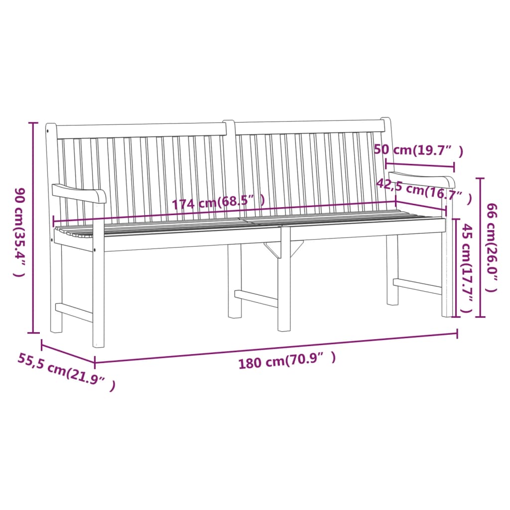vidaXL Garden benches 1-Seater 180 x 55.5 x 90 cm Solid Acacia Wood