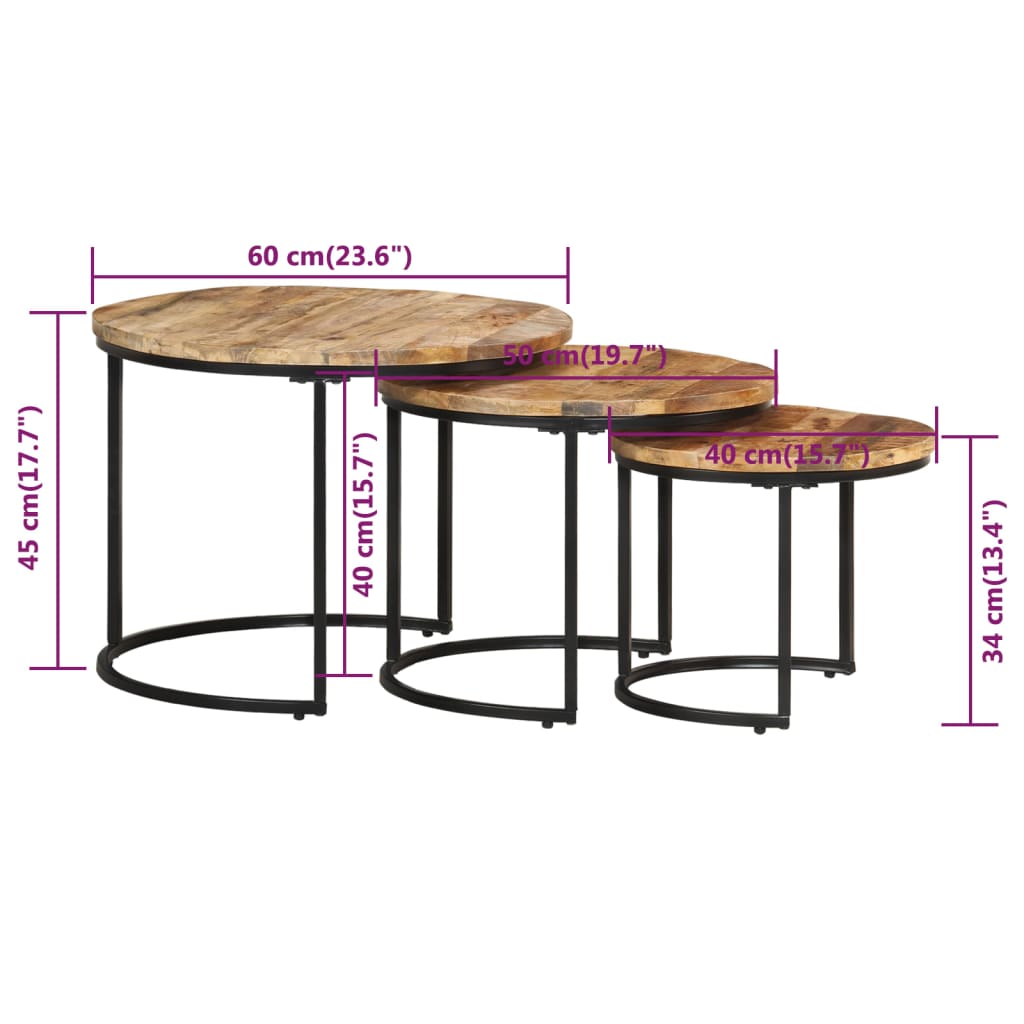 vidaXL Nesting Tables 3 pcs Rough Mango Wood