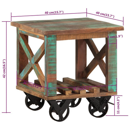 vidaXL Side Table with Wheels 40x40x42 cm Solid Wood Reclaimed