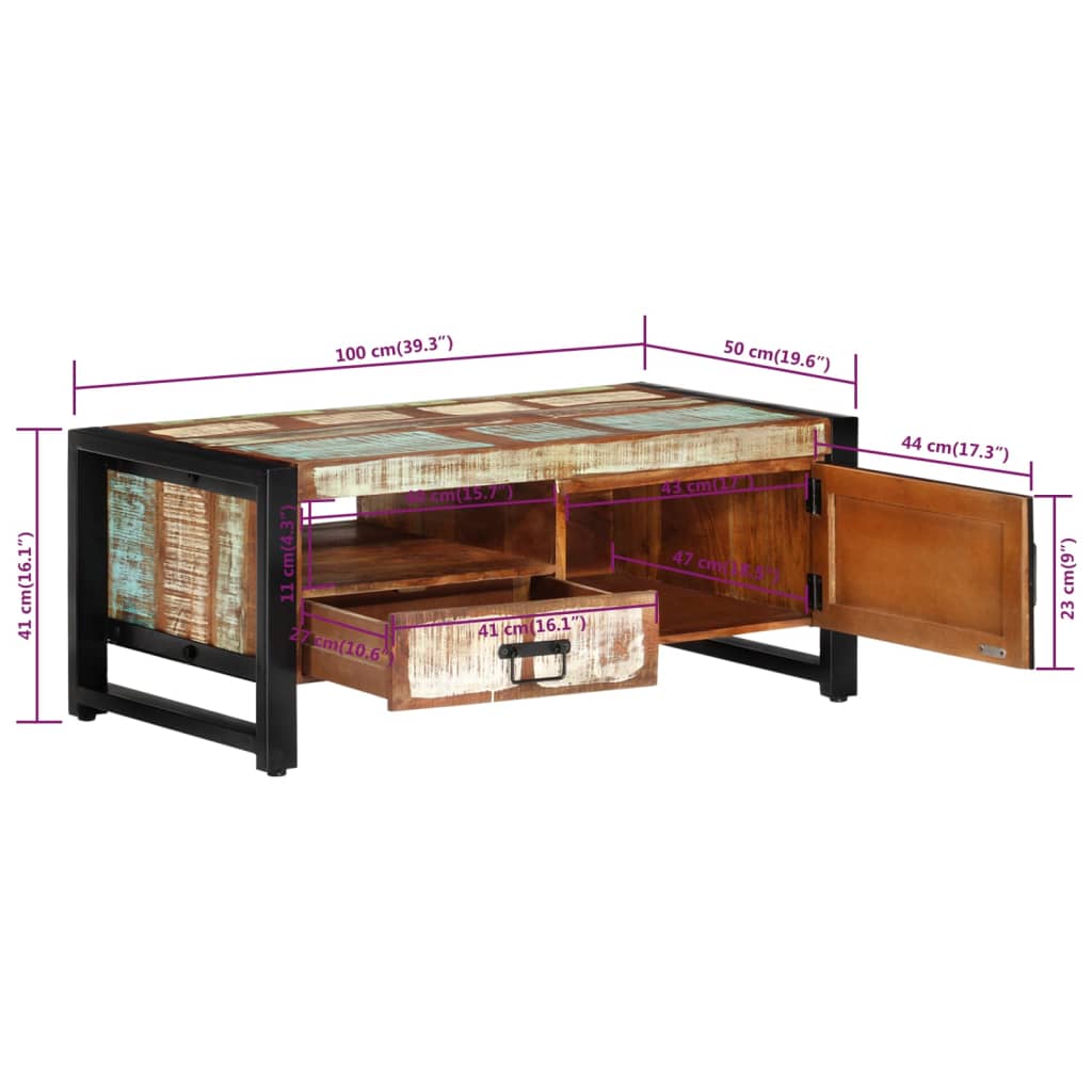 vidaXL Coffee Table 100x50x41 cm Solid Wood Reclaimed