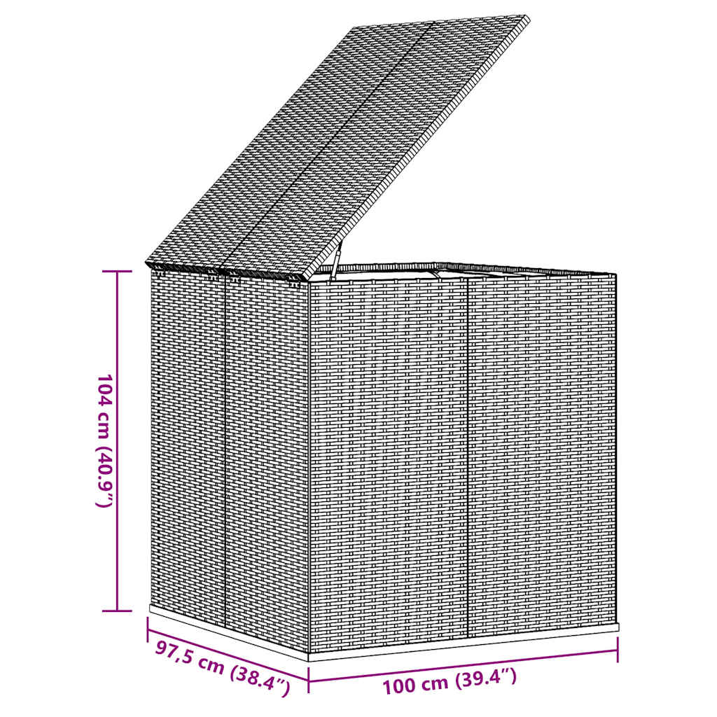 vidaXL Garden Cushion Box PE Rattan 100x97.5x104 cm Black