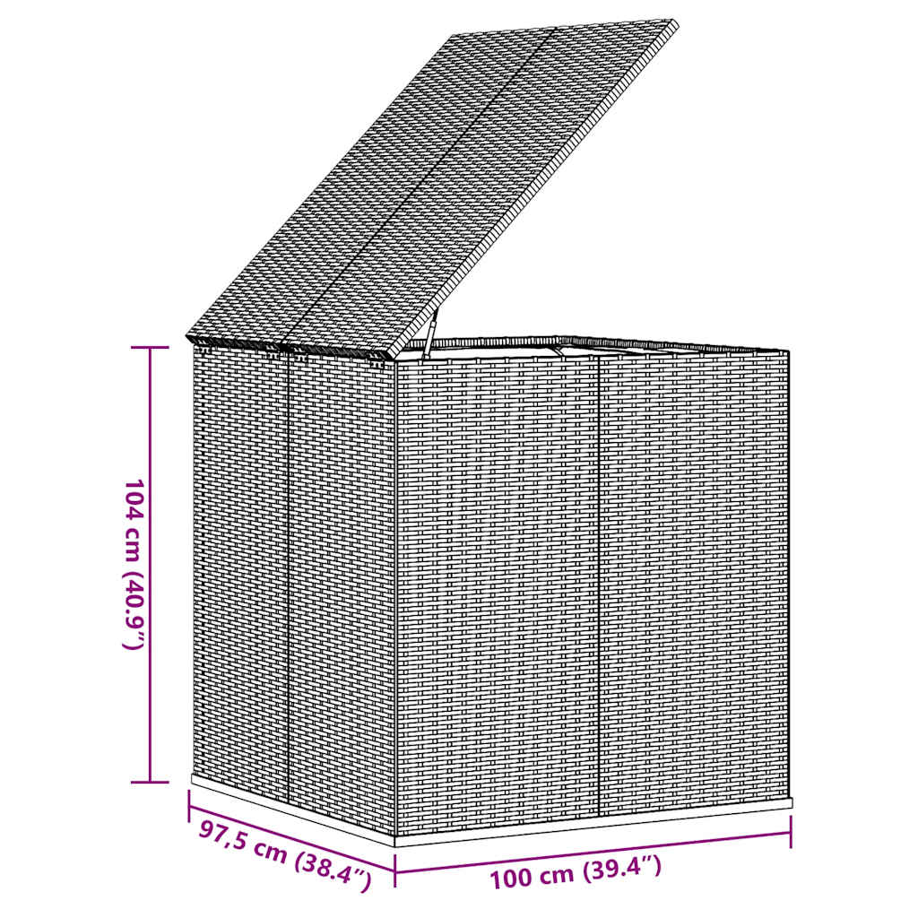 vidaXL Garden Cushion Box PE Rattan 100x97.5x104 cm Grey