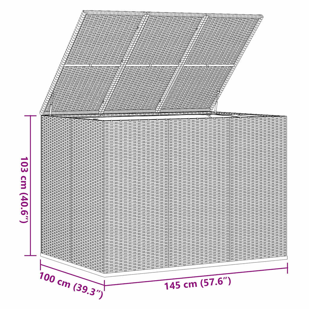 vidaXL Garden Cushion Box PE Rattan 145x100x103 cm Grey