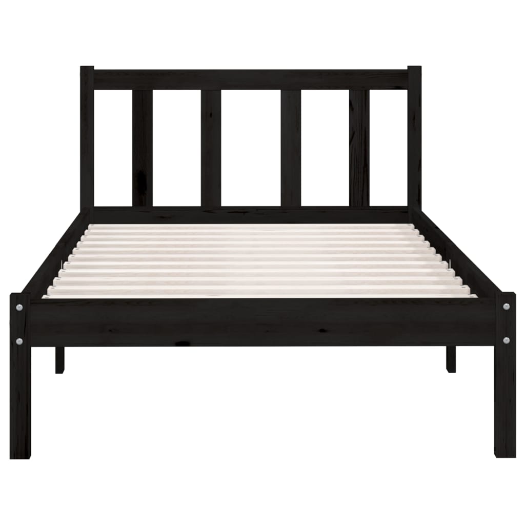 vidaXL Bed Frame without Mattress Black Solid Wood Small Single