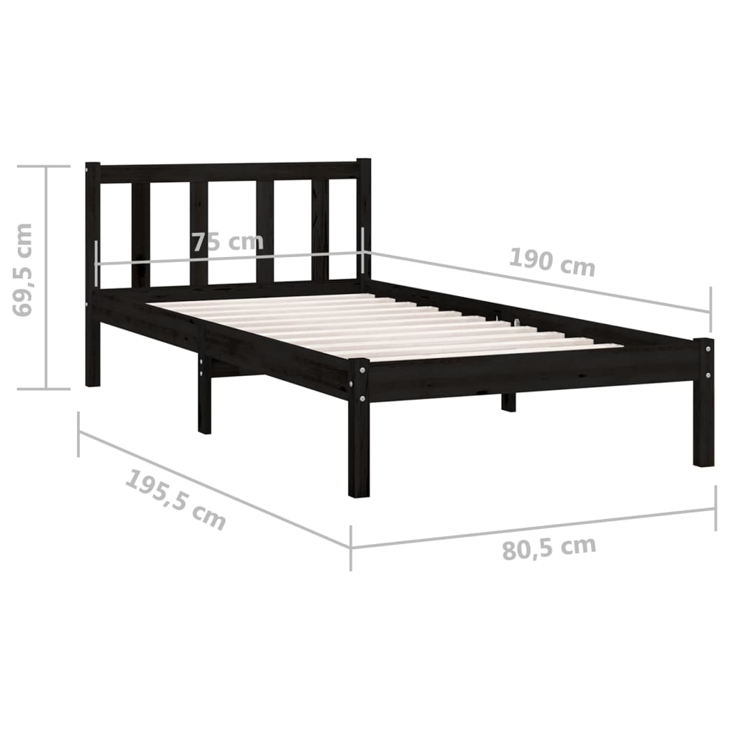 vidaXL Bed Frame without Mattress Black Solid Wood Small Single