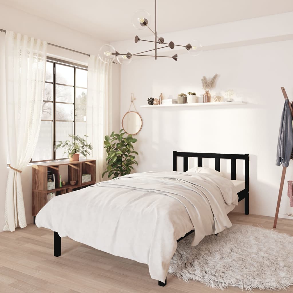 vidaXL Bed Frame without Mattress Black Solid Wood Small Single