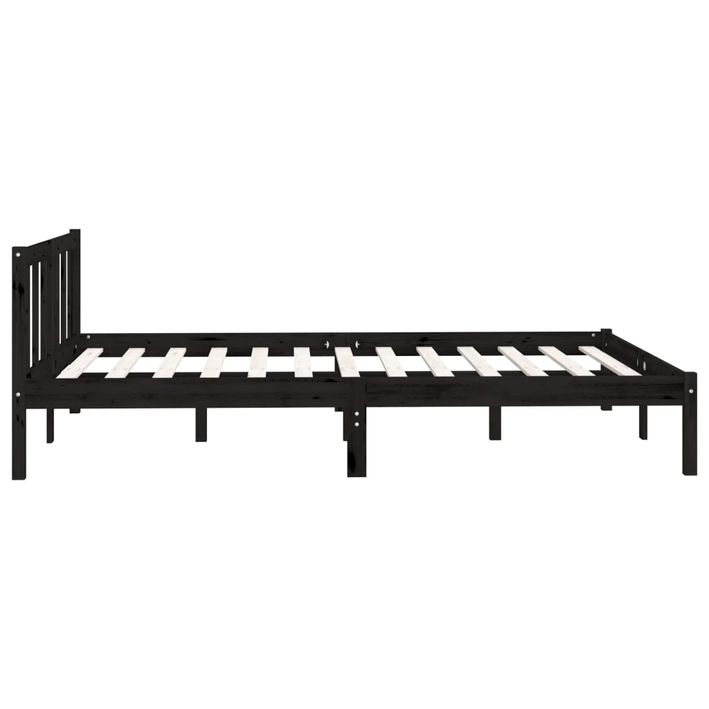 vidaXL Bed Frame without Mattress Black Solid Wood Double