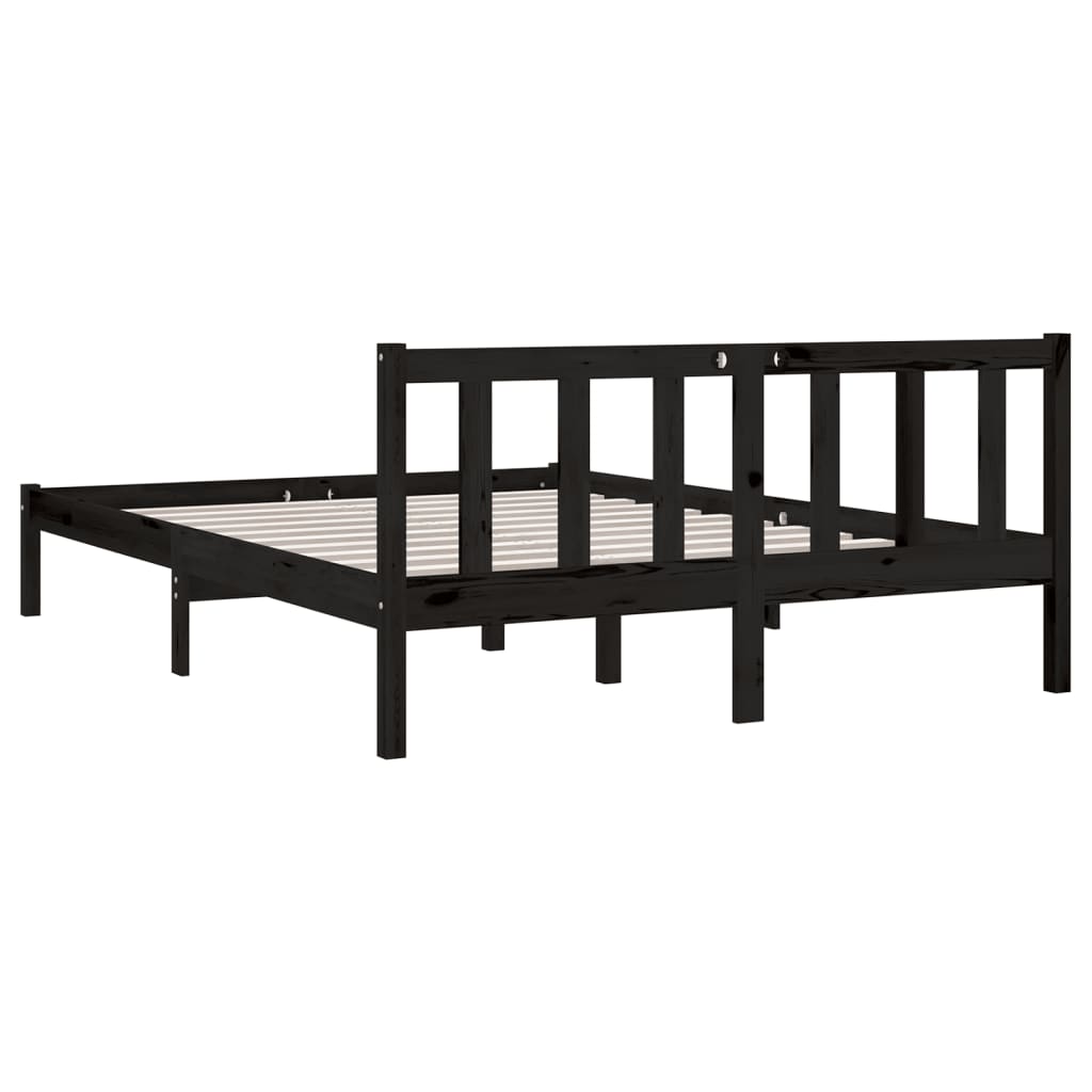vidaXL Bed Frame without Mattress Black Solid Wood Double
