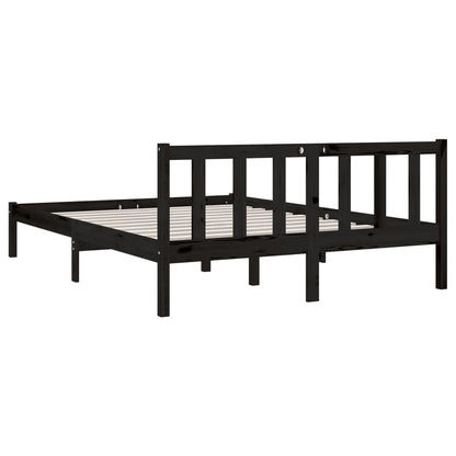 vidaXL Bed Frame without Mattress Black Solid Wood Double