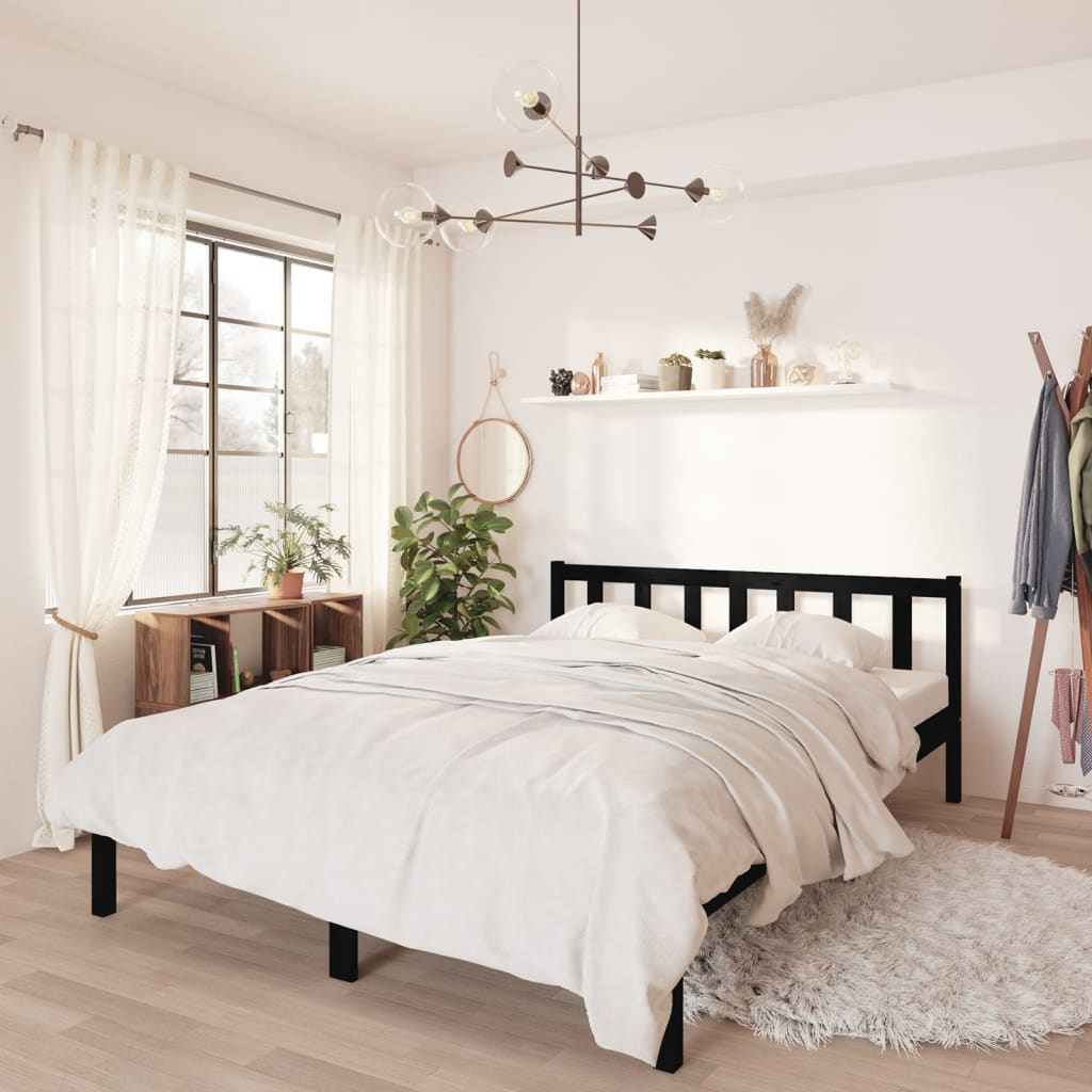 vidaXL Bed Frame without Mattress Black Solid Wood Double