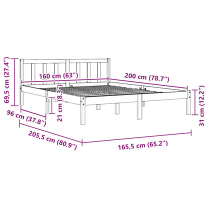 810092 vidaXL Bed Frame without Mattress Solid Wood 160x200 cm