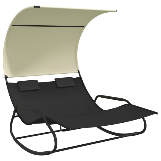 vidaXL Double Sun Lounger | Black and Cream