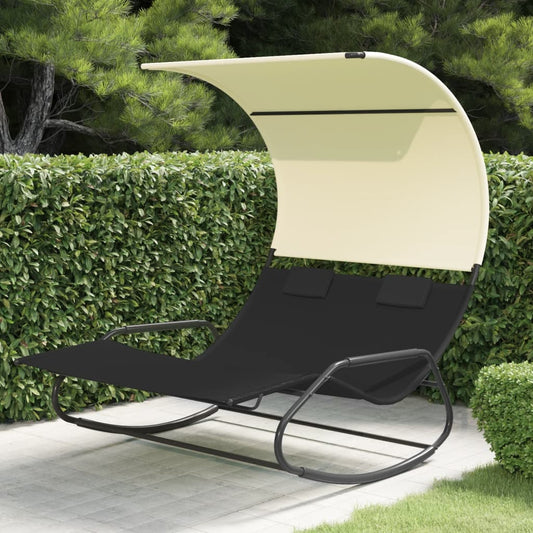 vidaXL Double Sun Lounger | Black and Cream