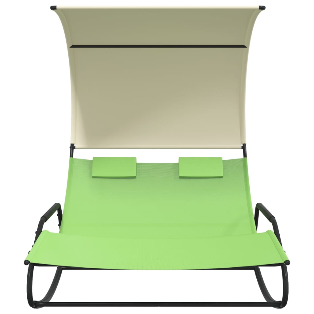 vidaXL Double Sun Lounger | Green and cream