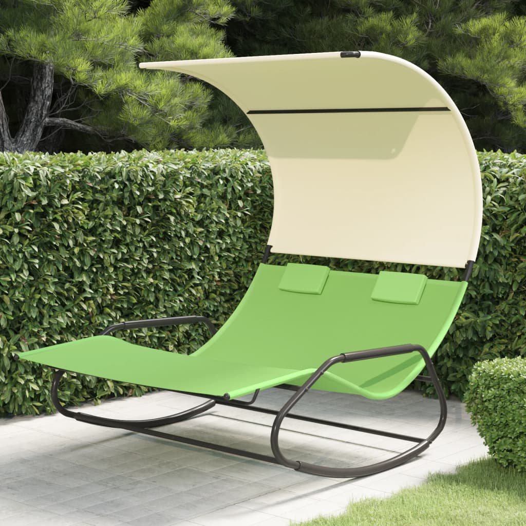 vidaXL Double Sun Lounger | Green and cream