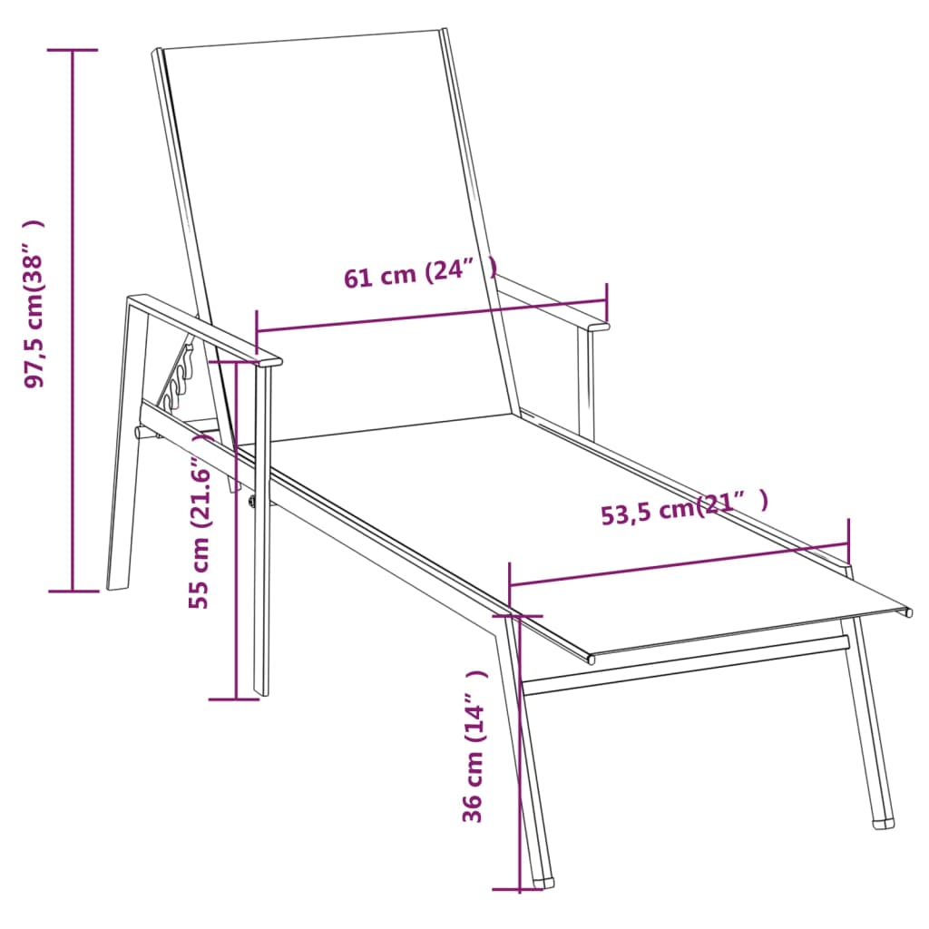 vidaXL Sun Lounger | Cream | Steel, Textilene | 191 x 61 x 97.5 cm