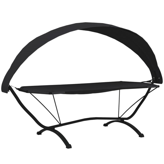 vidaXL Outdoor Lounge Bed with Canopy Black Steel and Oxford Fabric