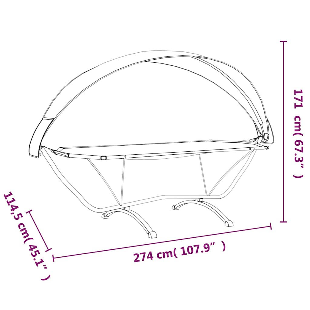 vidaXL Outdoor Lounge Bed with Canopy Black Steel and Oxford Fabric