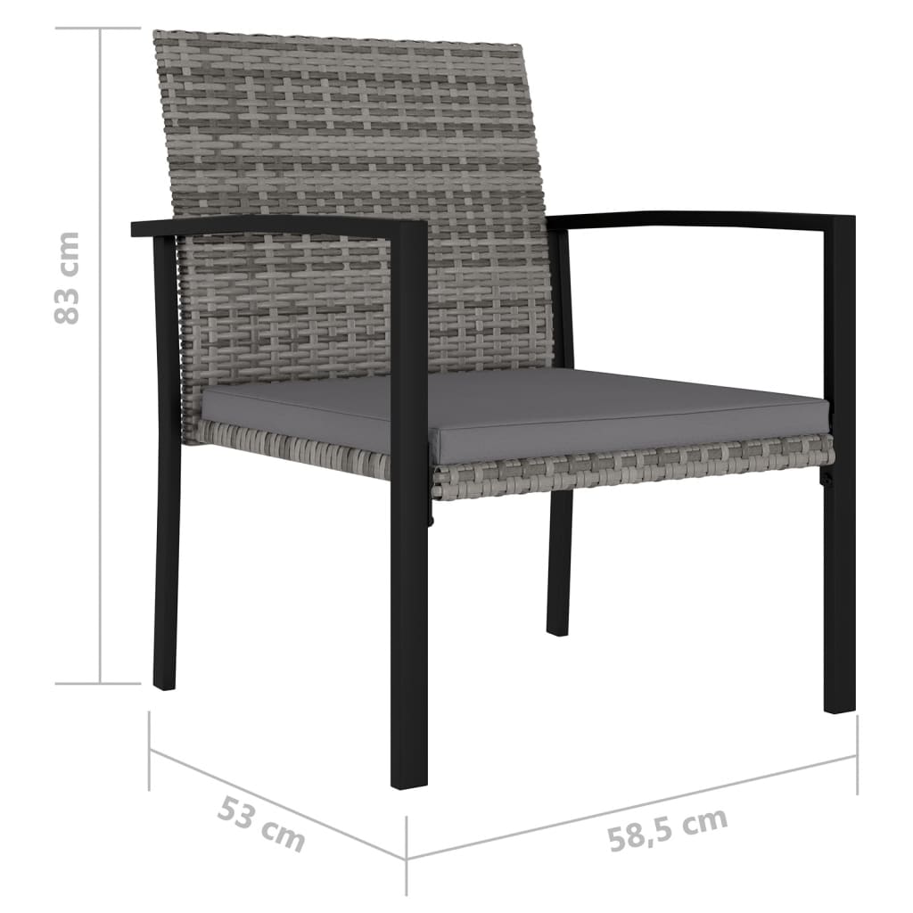 vidaXL Garden Dining Chair | Set of 4 | Grey | Poly Rattan, Powder-Coated Steel