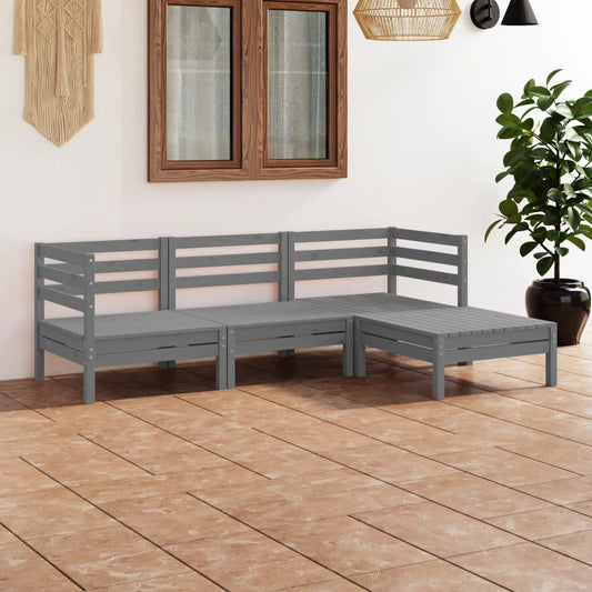vidaXL 4 Piece Garden Lounge Set Solid Pinewood Grey
