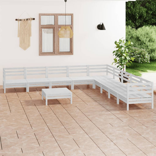 vidaXL 10 Piece Garden Lounge Set Solid Wood Pine White