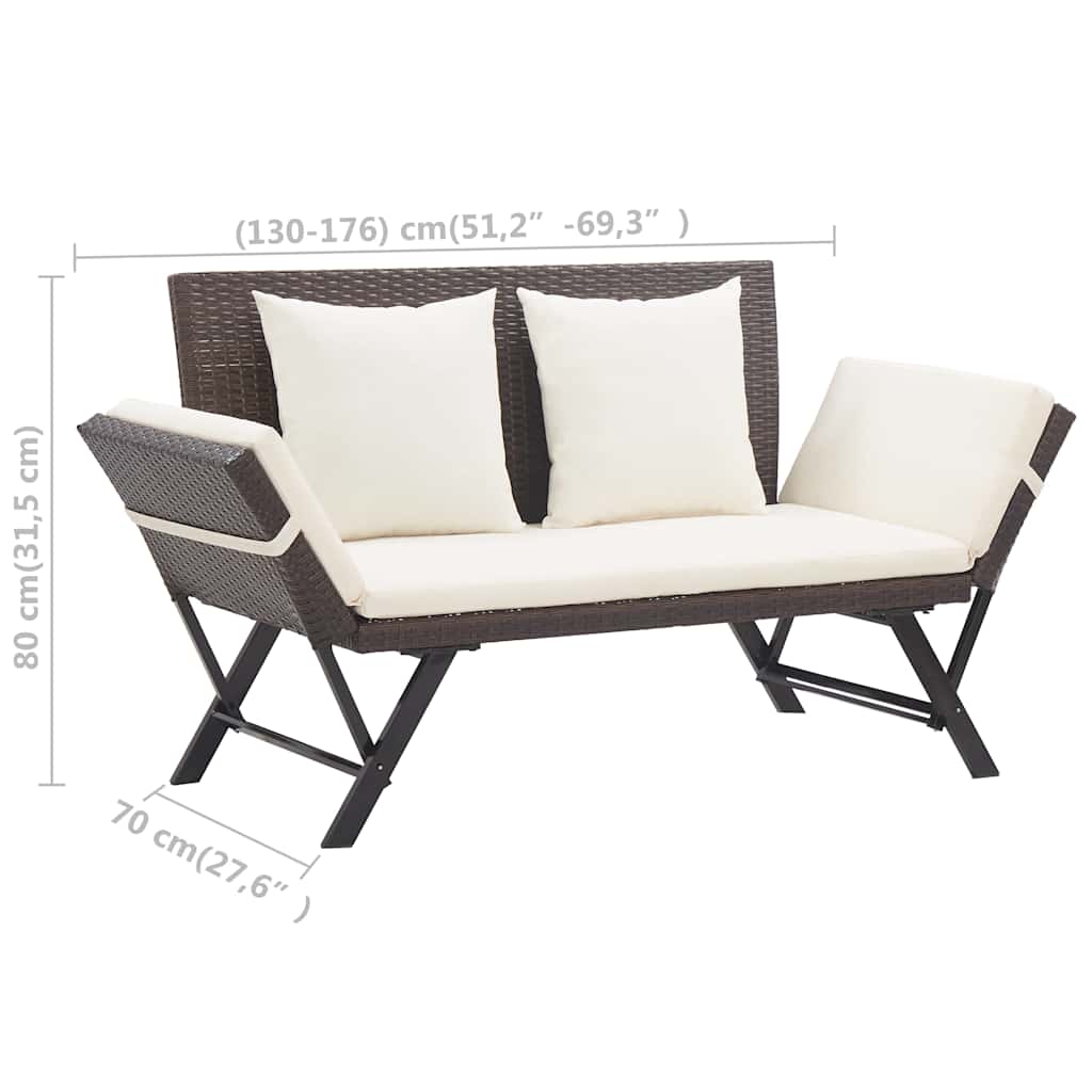 vidaXL Garden Bench with Cushions Brown 176 cm Poly Rattan