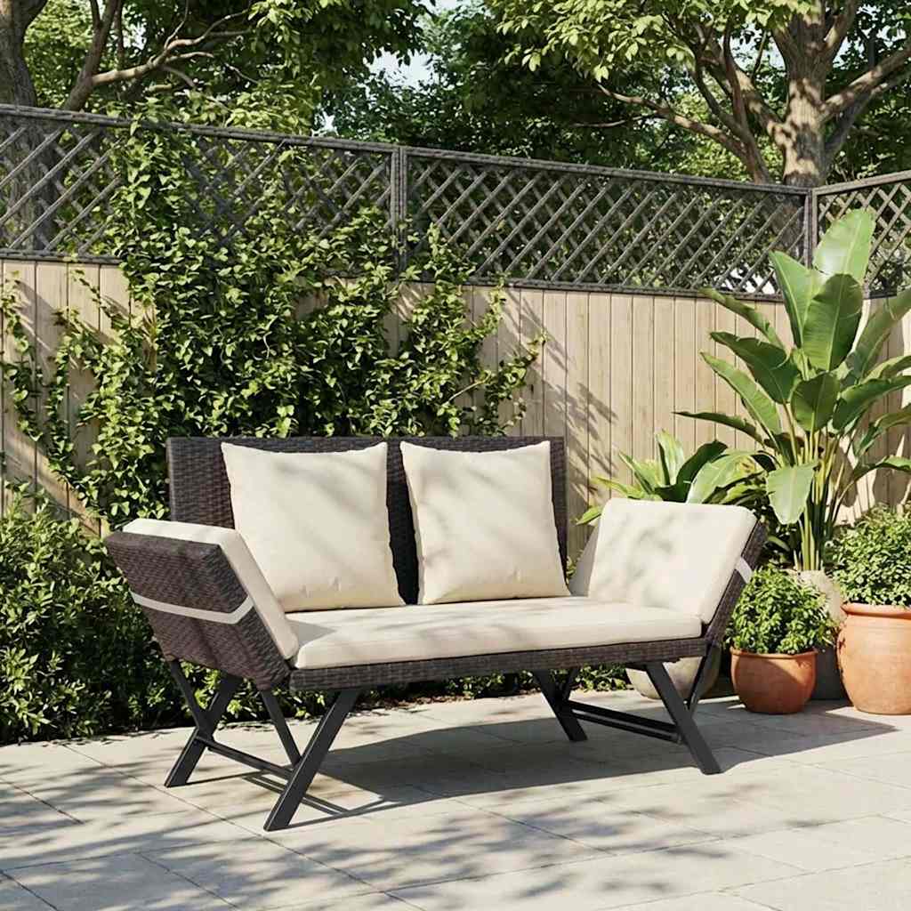 vidaXL Garden Bench with Cushions Brown 176 cm Poly Rattan