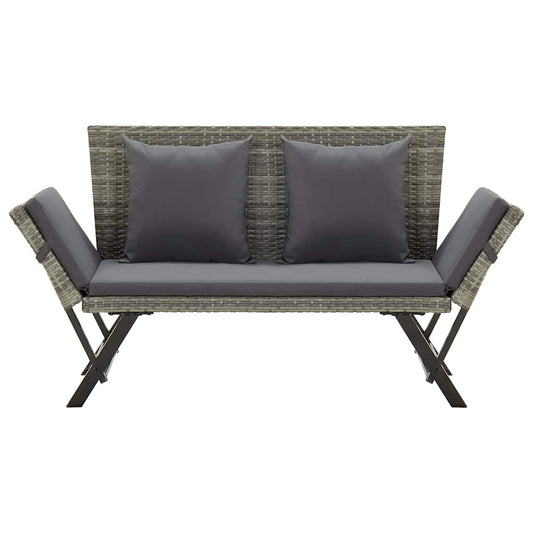 vidaXL Garden Bench with Cushions Grey 176 cm Poly Rattan