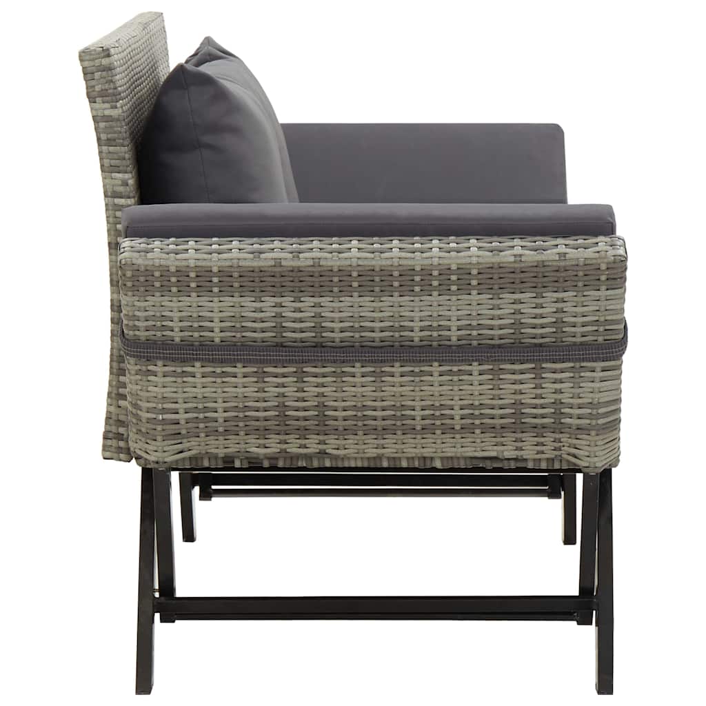 vidaXL Garden Bench with Cushions Grey 176 cm Poly Rattan