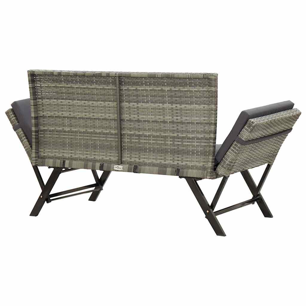 vidaXL Garden Bench with Cushions Grey 176 cm Poly Rattan