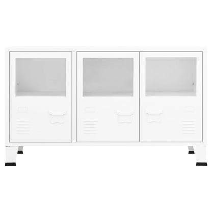 vidaXL Industrial Sideboard White 105x35x62 cm Metal and Glass