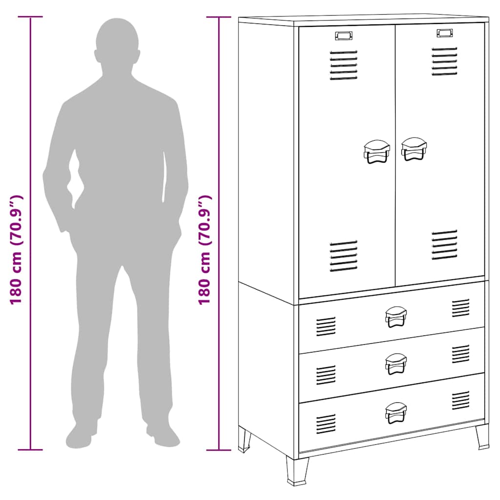 339614 vidaXL Industrial Wardrobe White 90x50x180 cm Metal