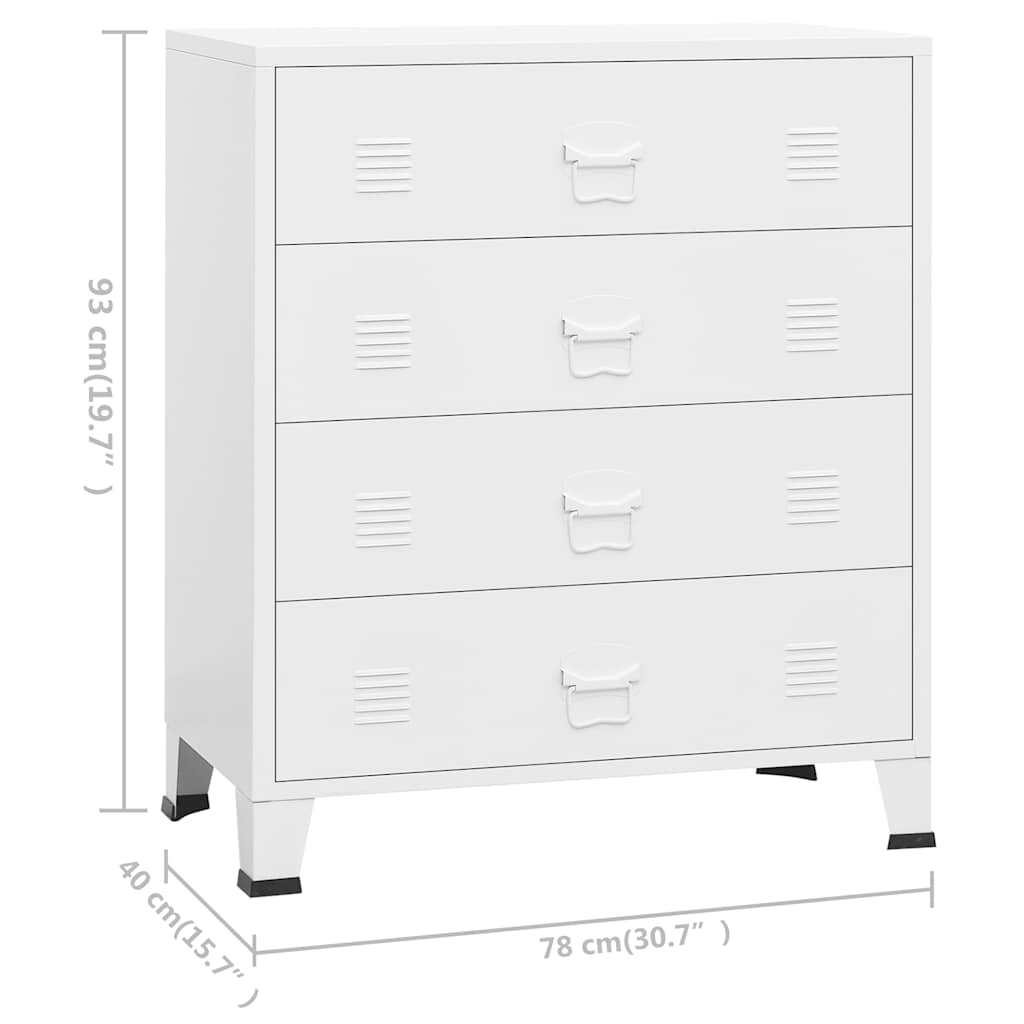 339616 vidaXL Industrial Drawer Cabinet White 78x40x93 cm Metal