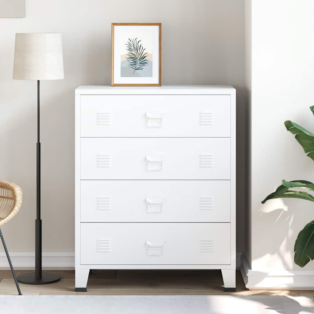 339616 vidaXL Industrial Drawer Cabinet White 78x40x93 cm Metal
