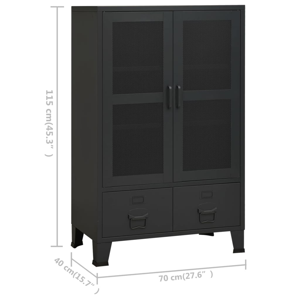 vidaXL Storage Chest | Black | Metal | 70 x 40 x 115 cm | Industrial