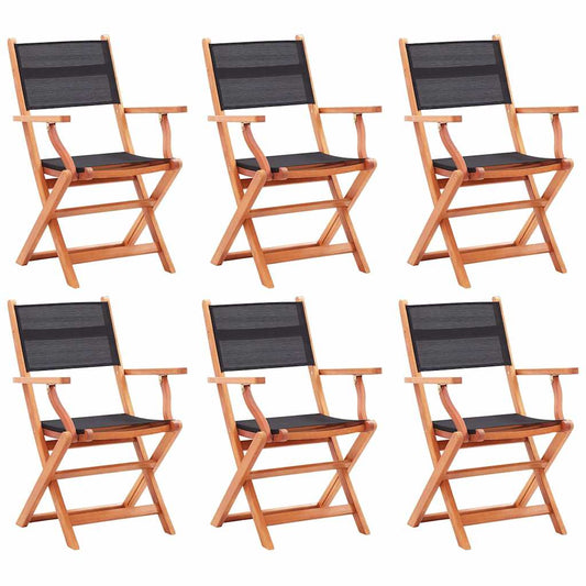 vidaXL Folding Chairs 6 pcs Black Solid Eucalyptus Wood&Textilene