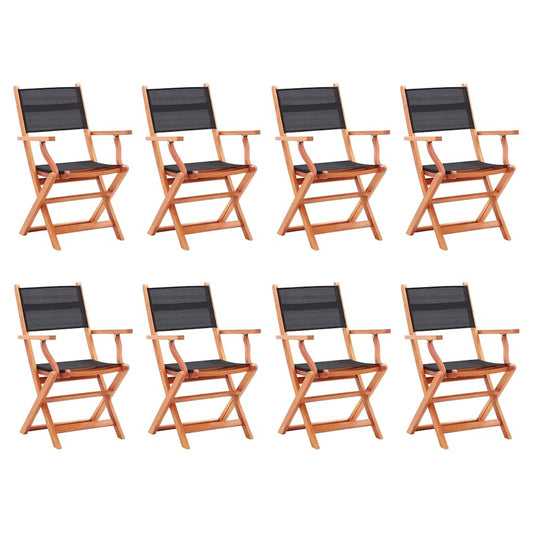 vidaXL Folding Chairs 8 pcs Black Solid Eucalyptus Wood&Textilene
