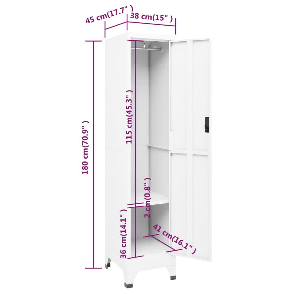 vidaXL Locker Cabinet White 38x45x180 cm Steel