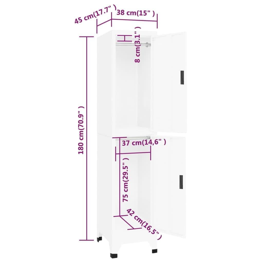 vidaXL Locker Cabinet White 38x45x180 cm Steel
