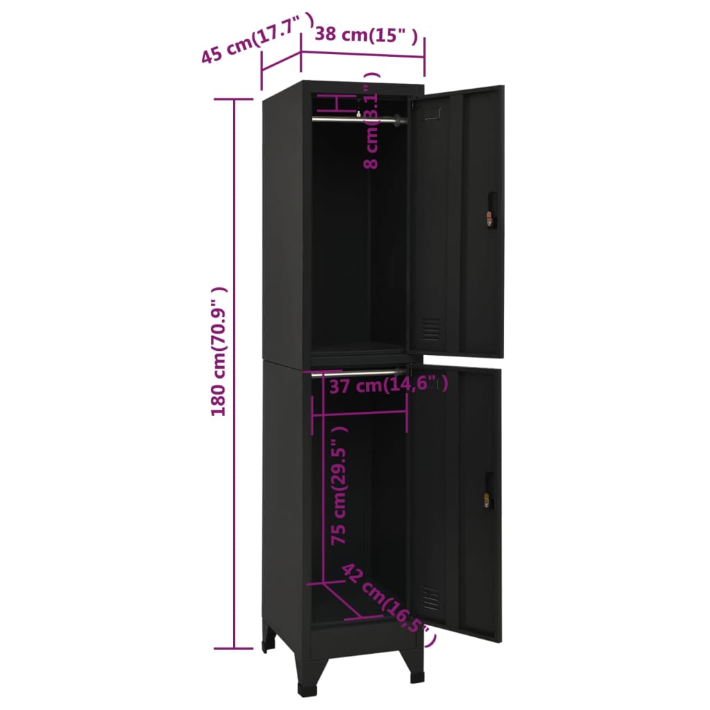 vidaXL Locker Cabinet Black 38x45x180 cm Steel