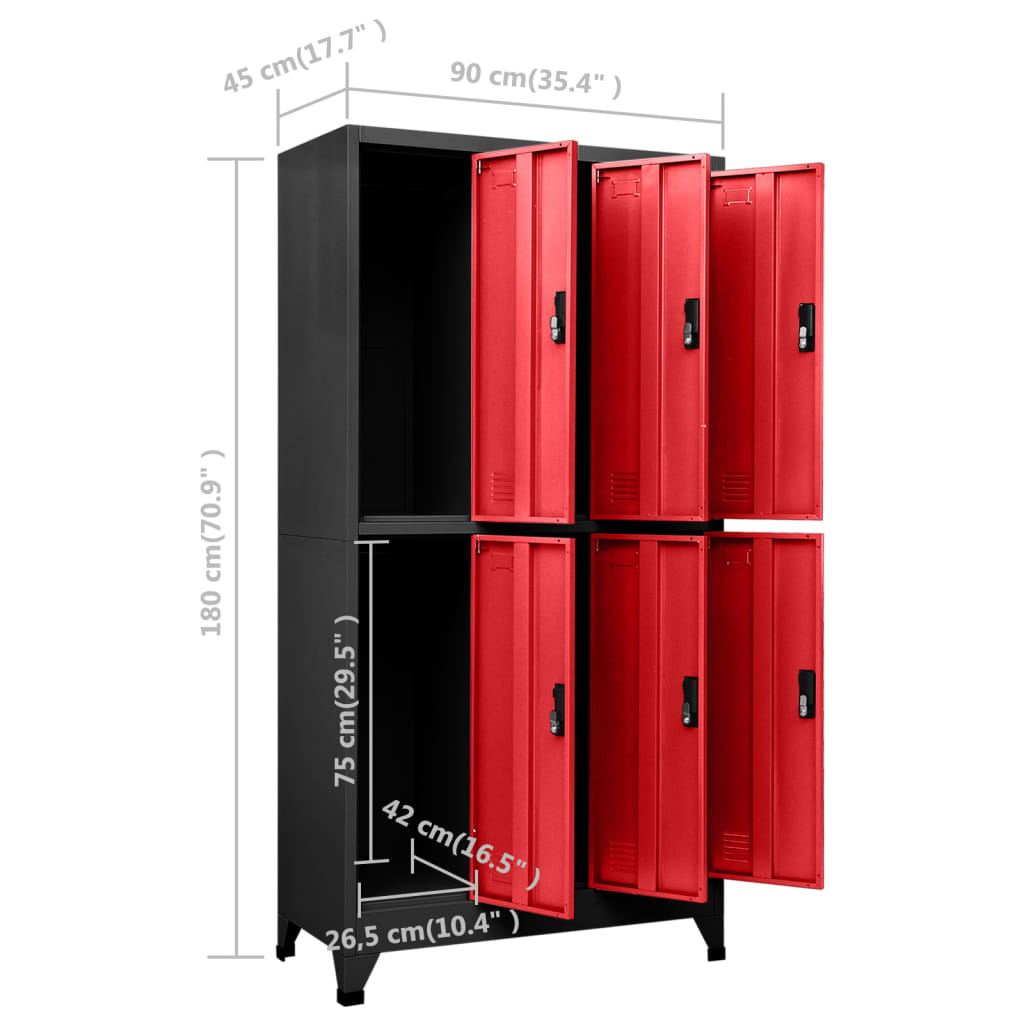 vidaXL Locker Cabinet Anthracite and Red 90x45x180 cm Steel